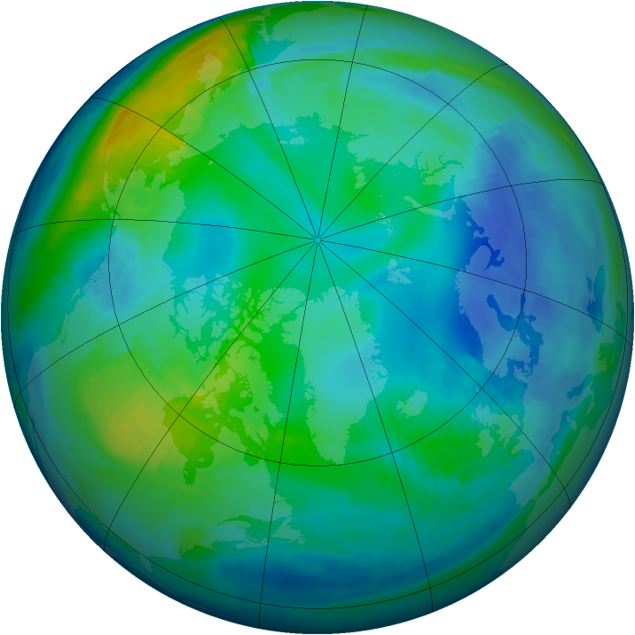 Arctic ozone map for 09 November 1997